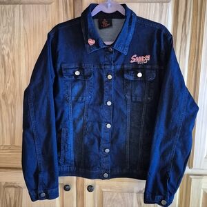 SNAP-ON Tools Denim 100% Cotton Woman's XL Navy Jean Workwear Jacket & Heart Pin